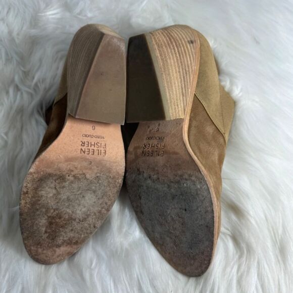 Eileen Fisher Even Sienna Tan Nubuck Block Heel Booties Sz 6 - Picture 5 of 7